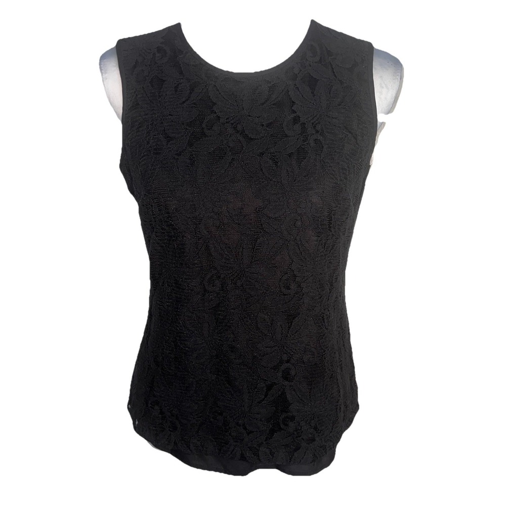 Evan Picone Sheer Floral Embroidered Lace Overlay Lined Sleeveless Top Size‎ S